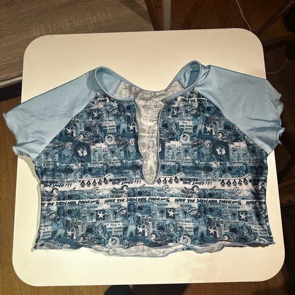 Frankies Bikinis Shine Blue Crop Top Bikini Top XL NWOT - Picture 3 of 8